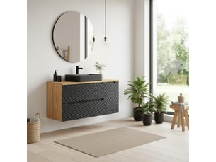 Ensemble de salle de bain yoka noir : meuble sous vasque à tiroirs et placard 120 cm + plan vasque