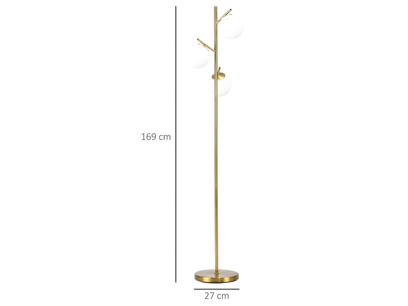  Lampe sur pied moderne dorée 40w avec 3 abats-jours en verre, pied en métal, interrupteur au pied, hauteur 169 cm, pour salon  - Conforama C