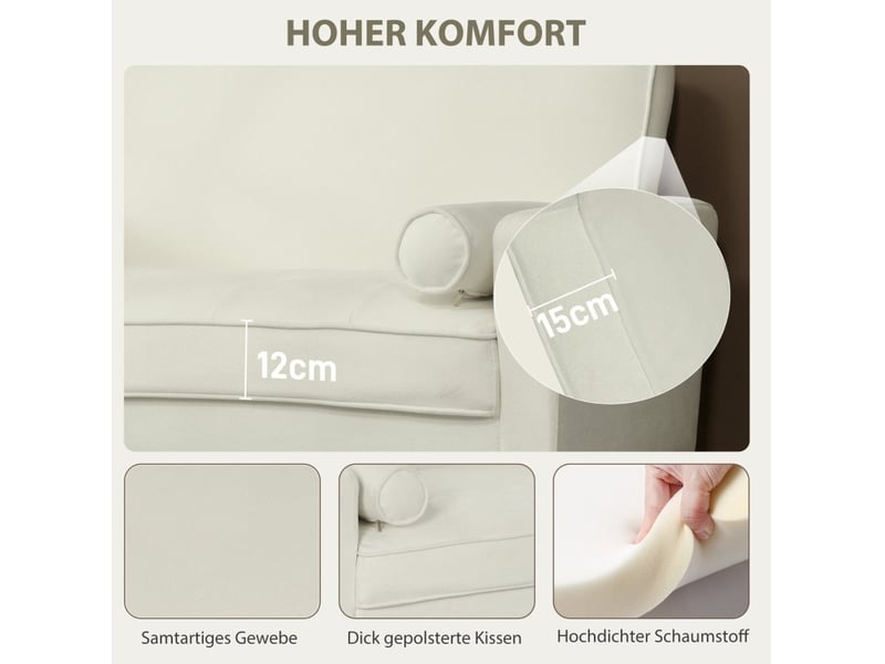  Canapé 2 places 130x74,5x82 cm fixe polyester blanc crème  - Conforama E