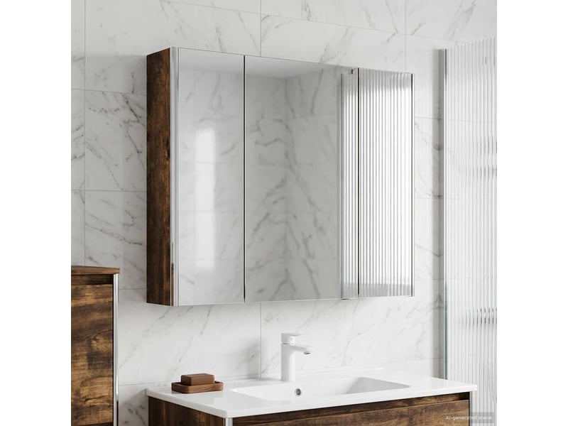Armoire miroir de salle de bain, cabinet de salle de bain bois ancien 83,5 x 15,5 x 70 cm cf65150 - Conforama D