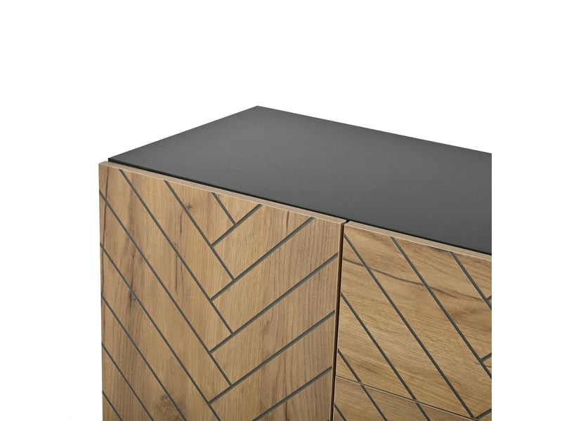 Buffet de salon 120 × 40 × 76 cm, noir et bois naturel, 3 tiroirs et 2 placards fermés, rangement moderne - Conforama W