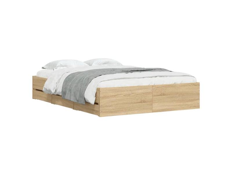  Lit double- lit adulte -  cadre de lit avec tiroirs sans matelas chêne sonoma 135x190 cm  - Conforama B