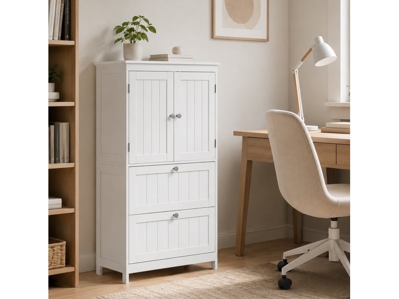 Colonne de salle de bains 2 portes et 2 tiroirs avec étagère réglable homvra - Conforama E