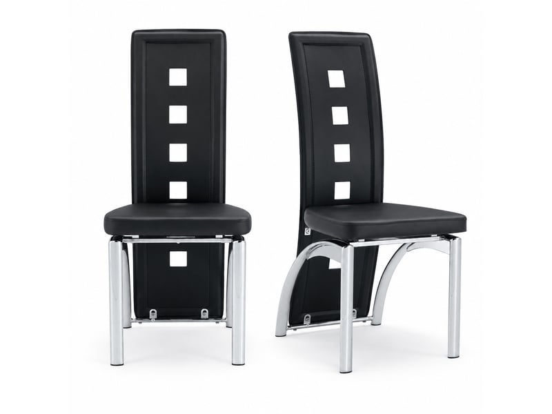  Lot de 2 chaises de salle à manger,43x49x102,5 cm,similicuir et métal argenté,noir  - Conforama A