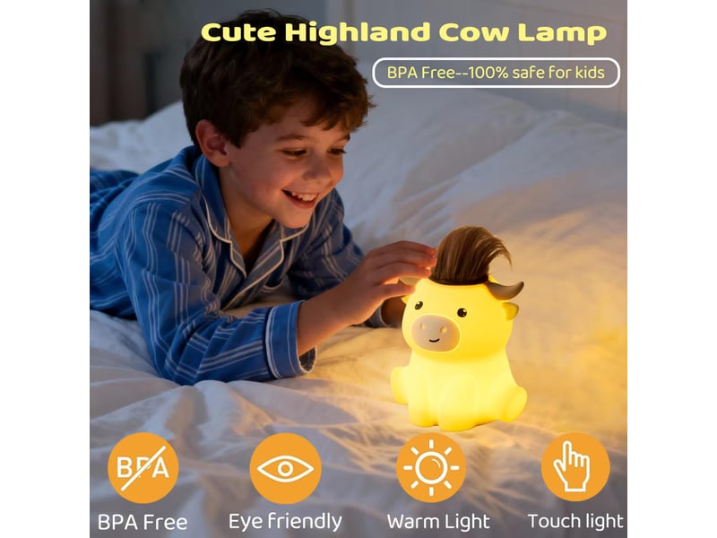  Veilleuse vache highland en silicone, lampe tactile rechargeable, 2 niveaux de lumière chaude, minuterie 20 min  - Conforama D