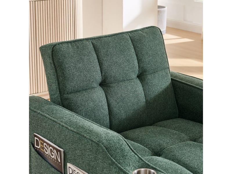  Canapé convertible, canapé-lit, vert, poches latérales, porte-gobelets, dossier inclinable 3 positions, 3 en 1, 190 cm, usb  - Conforama D
