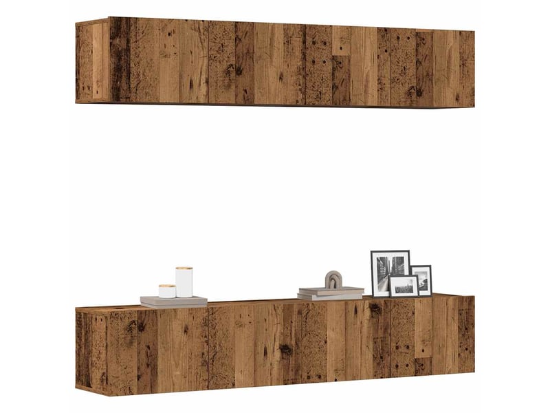  Lot de 4 meuble tv mural, meuble tv suspendu vieux bois bois d'ingénierie shl93180  - Conforama B
