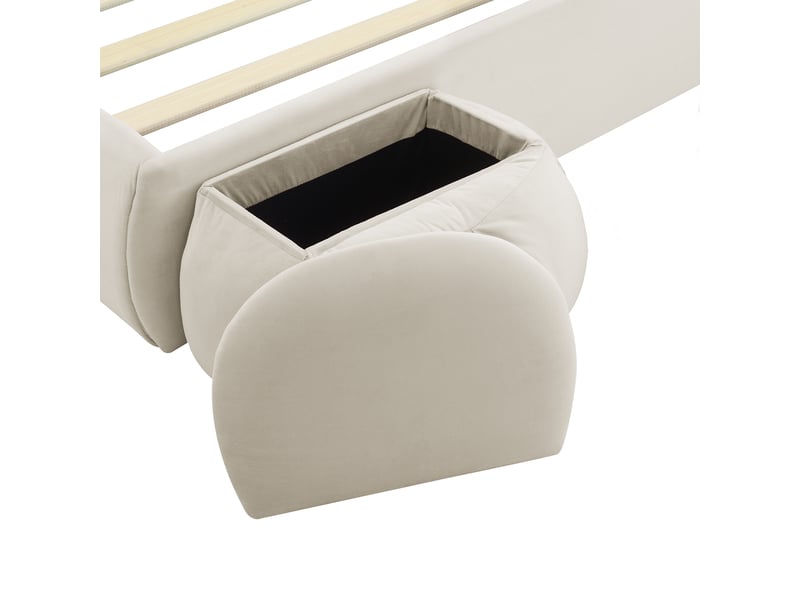  Lit coffre 140 x 200 cm en velours beige avec oreilles de lapin, led et 2 poufs Fay Lum - Conforama E