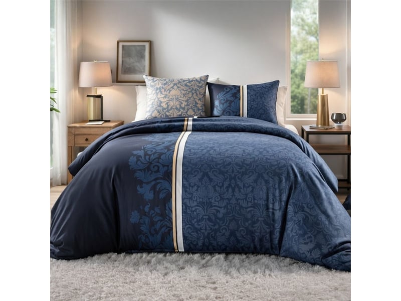  Parure housse de couette 260x240cm + 2 taies motif arabesques bleu 100% coton - florise FLORISE - Conforama B
