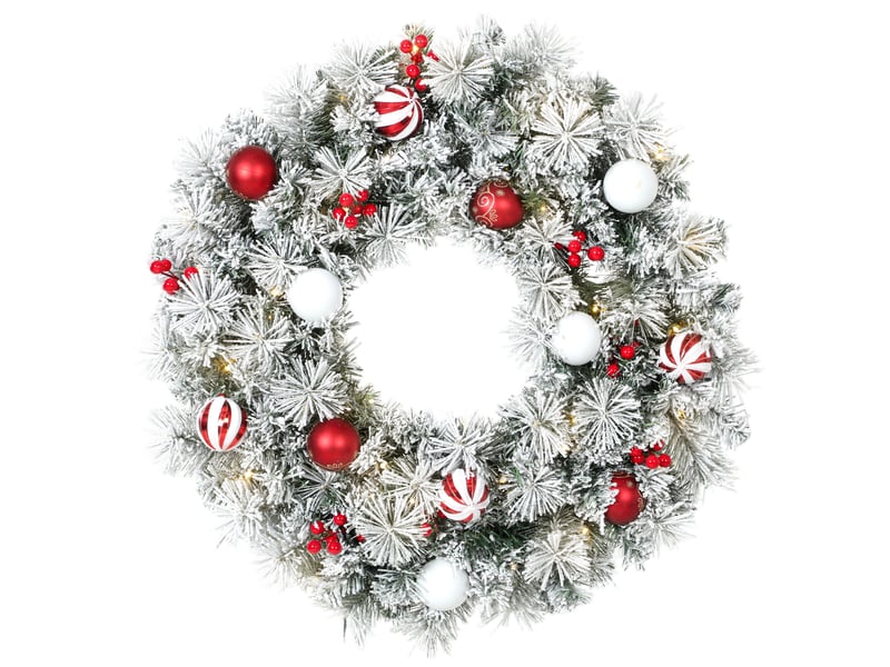  Couronne de noël led enneigée décorée dia. 60cm 50leds blanc chaud  - Conforama A