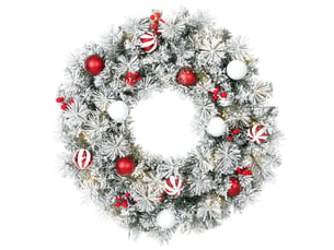 Couronne de noël led enneigée décorée dia. 60cm 50leds blanc chaud
