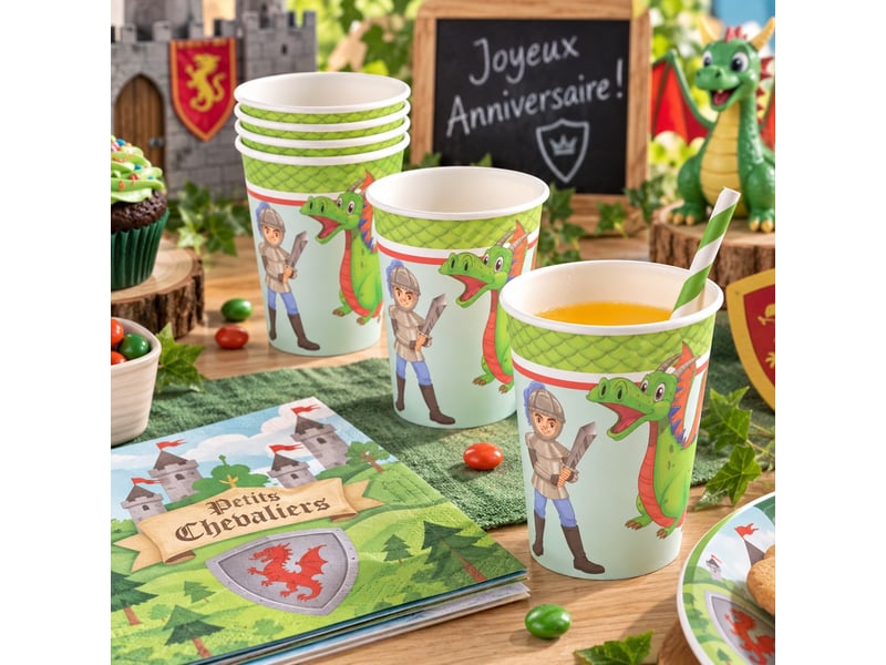  Lot de 6 gobelets en carton – chevalier et dragon  - Conforama B