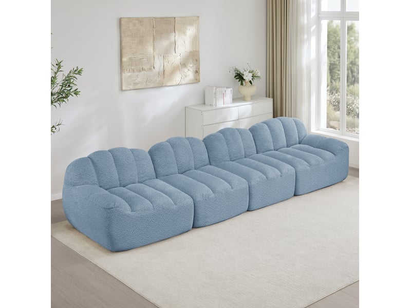  Canapé modulable 4 places 366x104x79 cm, sans montage, polaire granuleux, sans armature, 32d, assise profonde, bleu  - Conforama B