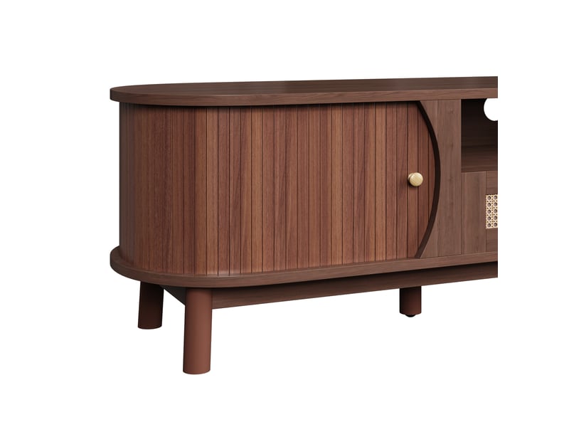  Meuble tv rotin et noyer avec portes coulissantes 165 cm  - Conforama W