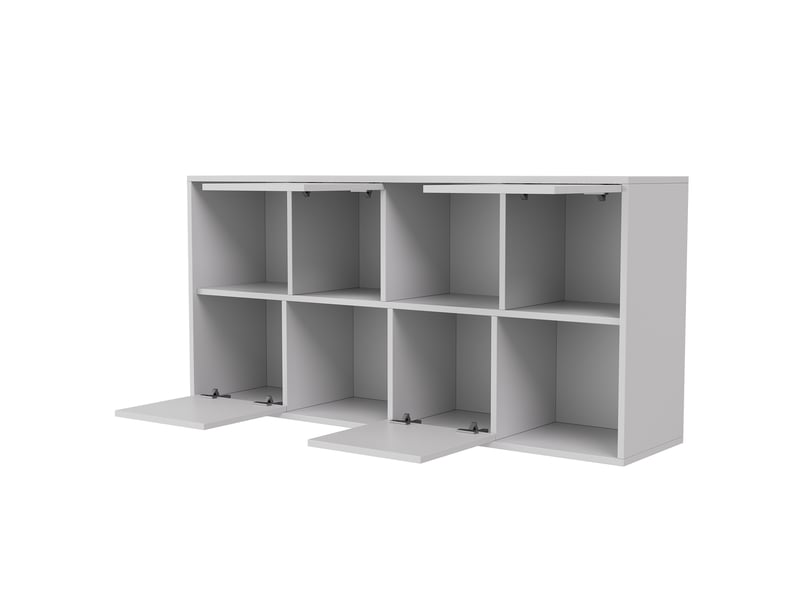 Bibliothèque - 125 x 30 x 60 cm - blanc ivoire - meuble de rangement avec portes à effet lattes et niches - meuble tv ou étagère polyvalent - Conforama A