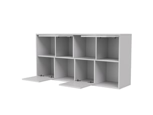 Bibliothèque - 125 x 30 x 60 cm - blanc ivoire - meuble de rangement avec portes à effet lattes et niches - meuble tv ou étagère polyvalent