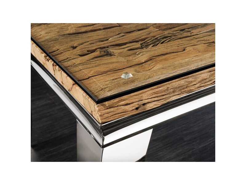 Table de salle à manger velena – rectangulaire 200 cm – bois de teck, verre et acier argenté – style baroque chic - Conforama E