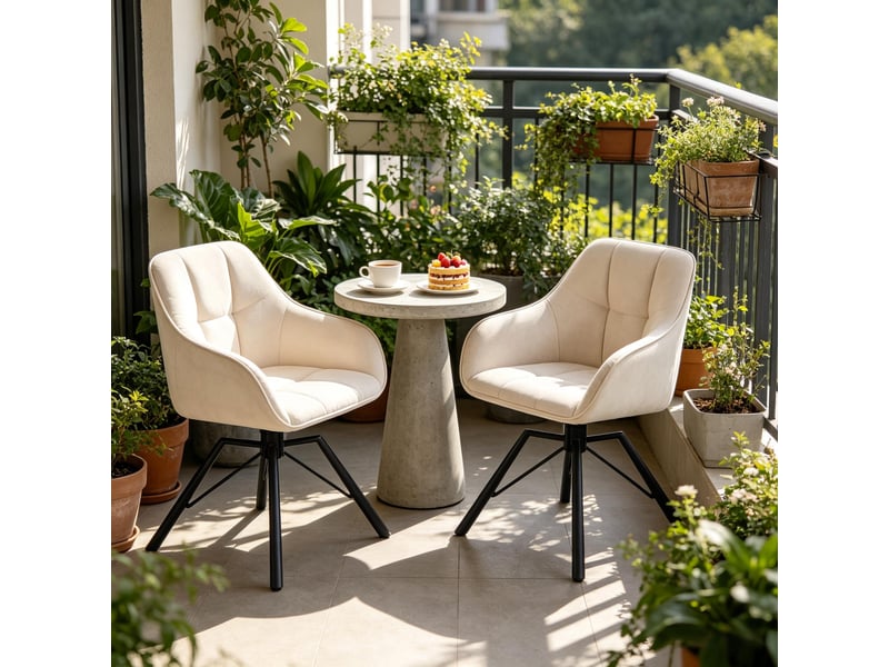  Lot de 2 chaises de salle à manger pivotantes,57x54x82,5 cm,velours,blanc crème  - Conforama B