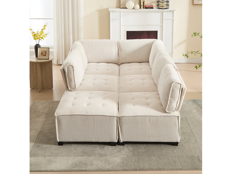Canapé modulable modenvie 6 places velours côtelé beige 308 x 154 x 81,99 cm - Conforama D