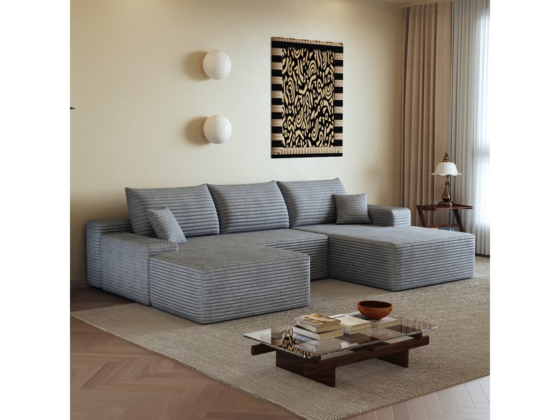 Canapé d'angle, canapé modulable, design moderne, 270 cm, pour salon, chambre, appartement, gris, livré monté, assise profonde - Conforama E