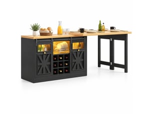 Îlot de cuisine noir avec table extensible 120-197 cm, plateaux pivotants et led rgb