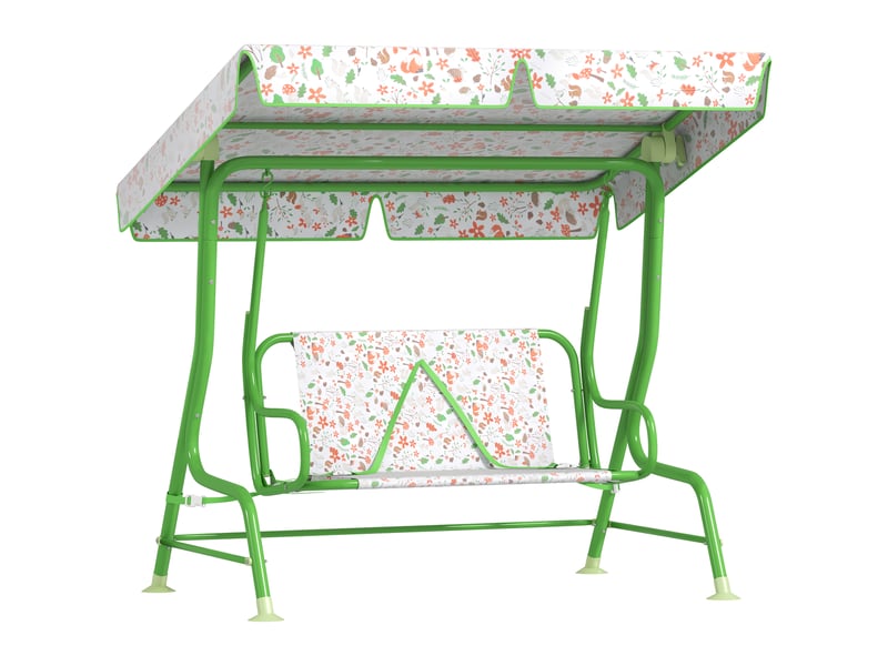Balançoire d'extérieur 2 places pour enfants avec auvent réglable et ceintures de sécurité, 112 x 75 x 120 cm, verte - Conforama A