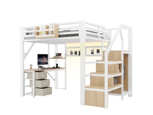 Lit mezzanine 140x200 cm <strong>HAVRYA</strong>  <strong></strong> coloris blanc