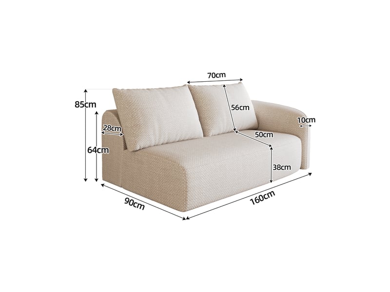 Canapé droit blanc 2 places, petit canapé 160 cm en tissu pour salon et studio, sofa compact confortable - Conforama C