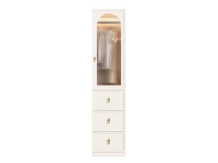 Armoire étroite 45 x 48 x 200 cm avec 1 porte, 1 penderie, 3 tiroirs et éclairage led, meuble haut à portes battantes moderne pour chambre, salon ou petit espace