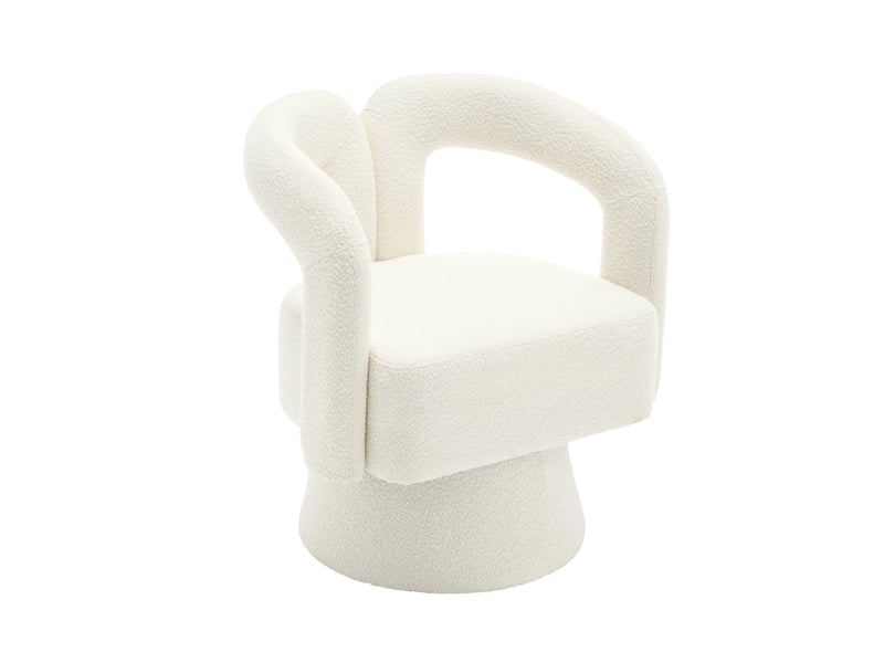  Fauteuil pivotant 360° en tissu bouclette beige avec accoudoirs intégrés, idéal pour salon et bureau  - Conforama B