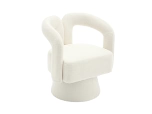 Fauteuil pivotant 360° en tissu bouclette beige avec accoudoirs intégrés, idéal pour salon et bureau