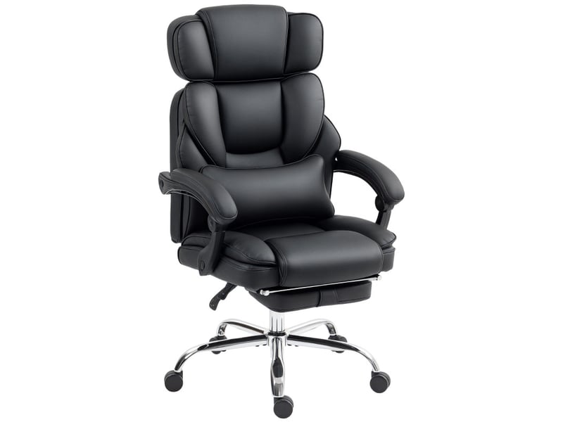  Chaise de bureau isson cuir pu repose pieds appui tête lombaire noir  - Conforama A
