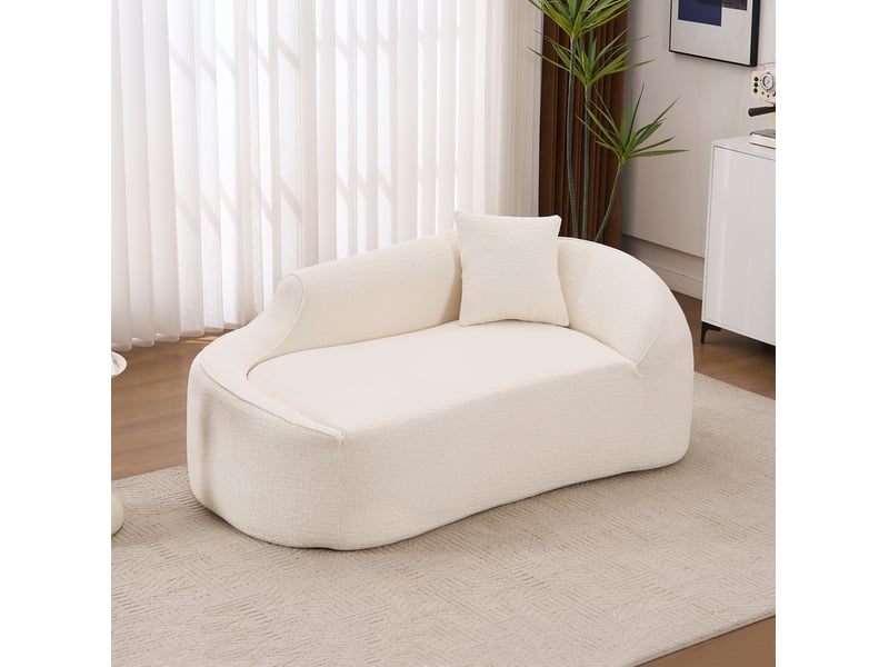 Canapé convertible 2 places en chenille avec assise profonde, chaiselongue incurvée blanche 155 × 96 × 65 cm - Conforama B