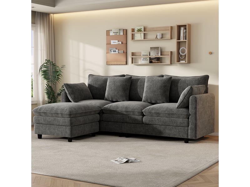  Canapé d'angle réversible fixe 3 places tissu gris  - Conforama E