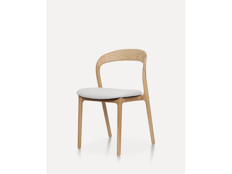  Chaise de salle à manger lot de 2 avec assise rembourrée et dossier incurvé en bois et tissu naturel blanc cassé  - Conforama A