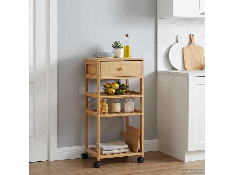  Desserte de cuisine, chariot de rangement avec roues naturel 37x36x80 cm bambou  - Conforama B