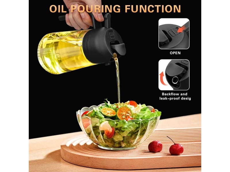  Distributeur d'huile 2-en-1 - cuisine - verre incassable - 470 ml - pulvérisateur d'huile - transparent  - Conforama C