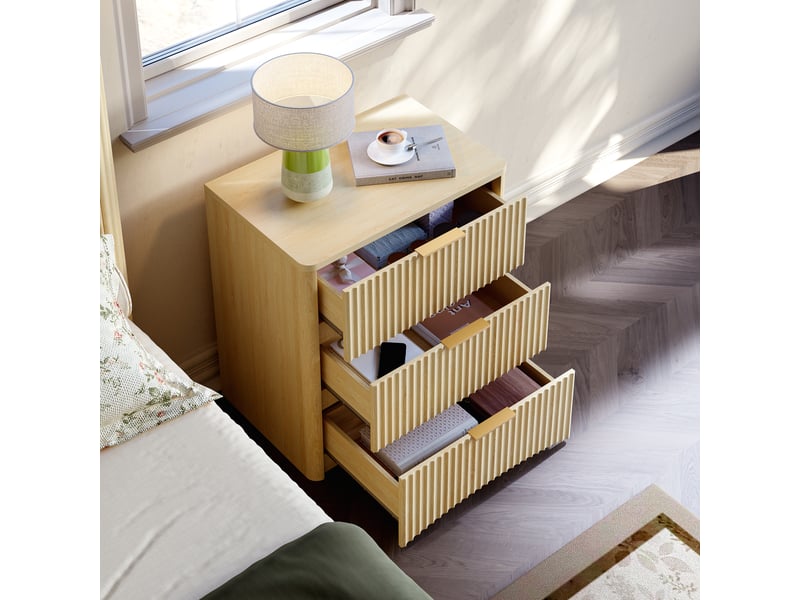  Table de chevet,58x38x64 cm,3 tiroirs,mdf,coloris chêne clair  - Conforama D