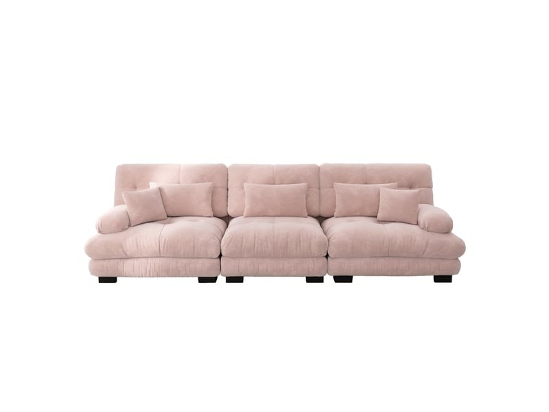 Canapé convertible modulaire 3 places 313x77x81 cm, avec accoudoirs, grande profondeur d’assise, revêtement chenille rose  - Conforama A
