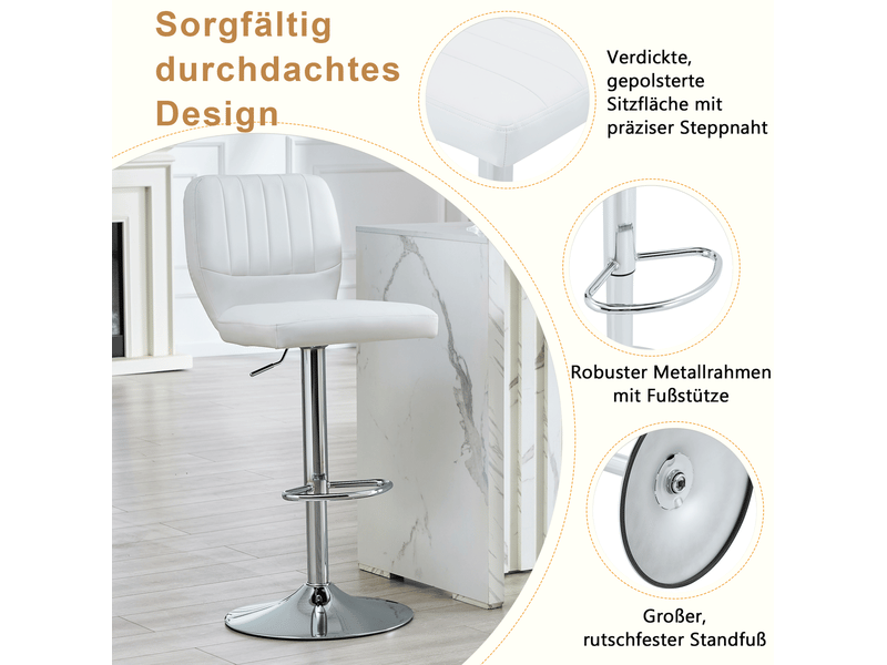  Tabouret de bar pivotant avec réglage en hauteur, dossier ergonomique et repose-pieds, en pu blanc et métal argenté  - Conforama E