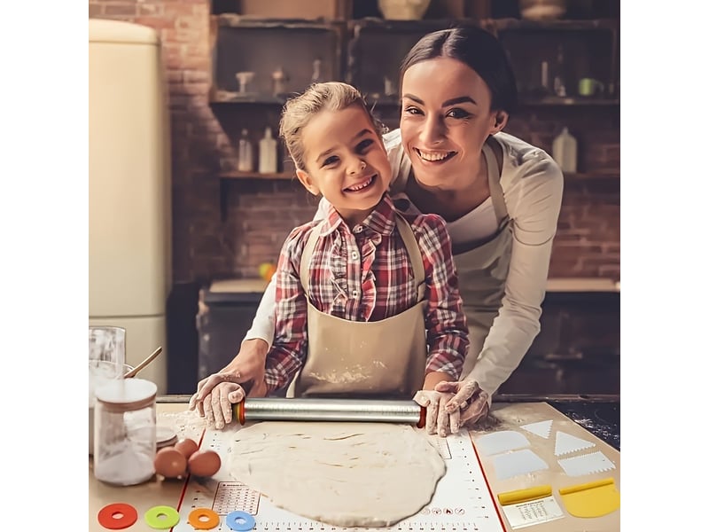  Rouleau à pâtisserie antiadhésif ajustable en acier inoxydable avec anneaux amovibles l44cm  - Conforama E