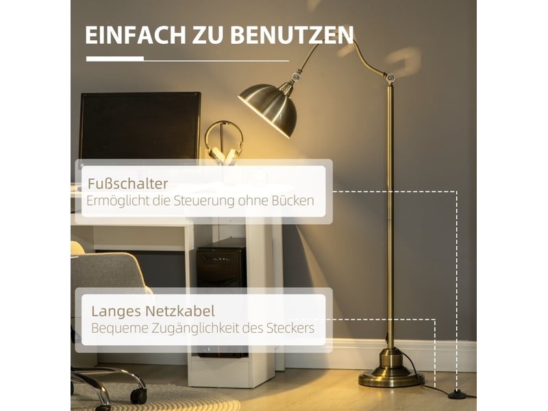  Lampadaire arqué 42x25,5x152 cm en métal avec abat-jour réglable bronze chicfurn  - Conforama E