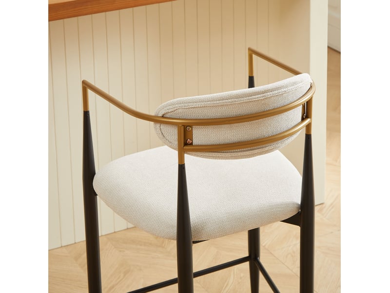  Tabouret de bar lot de 2 avec accoudoirs et dossier, assise en tissu, noir et beige  - Conforama E