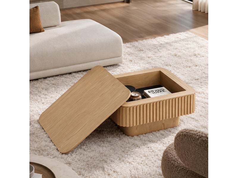  Table basse carrée 75x75x35 cm avec rangement caché coloris bois naturel  - Conforama B