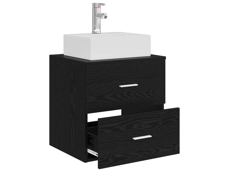  Vanité de lavabo mural, meuble de rangement chêne noir 49.5x41x62.5 cm  - Conforama C
