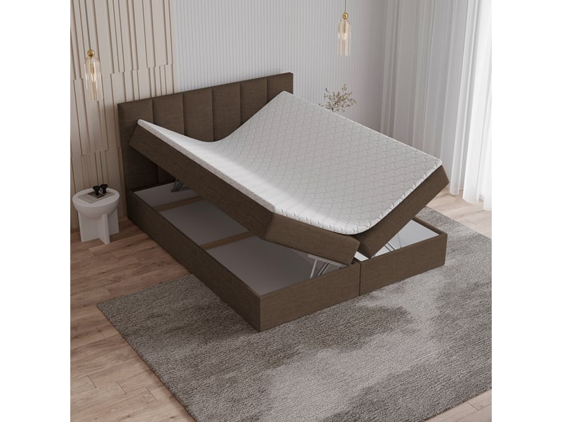  Boxspring meril 200x200 cm, lit complet avec matelas, bois foncé  - Conforama C