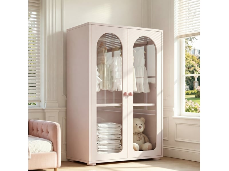  Armoire 2 portes avec penderie et rangement 80x50x120 cm rose bébé evryae  - Conforama B