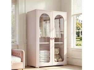 Armoire 2 portes avec penderie et rangement 80x50x120 cm rose bébé evryae