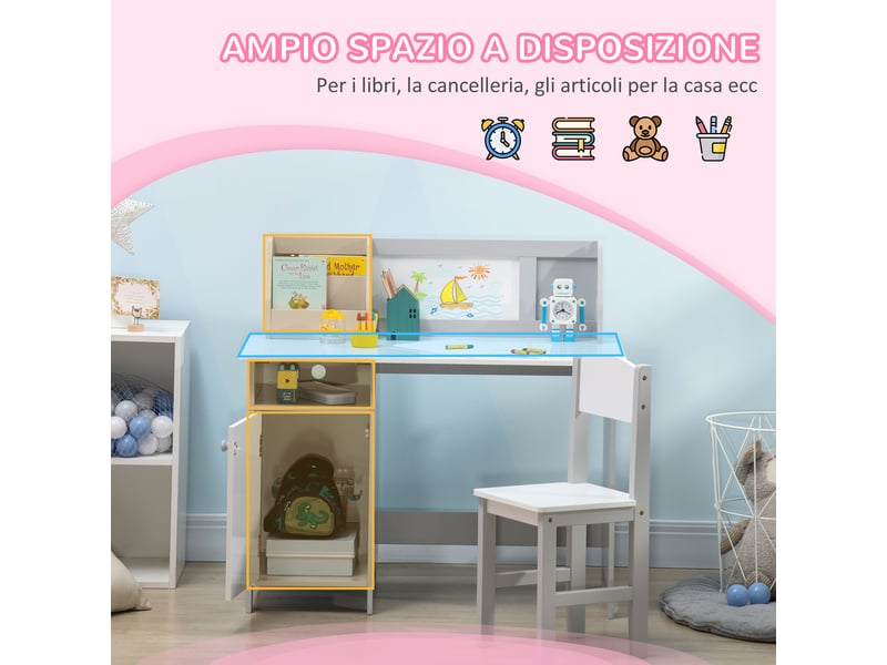  Ensemble table et chaise en bois pour enfants de 5 ans et plus, comprenant un bureau et une chaise d'écolier, coloris blanc et gris.  - Conforama E