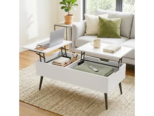 Table basse relevable blanche 100 cm - rangement caché - 100x50 cm - salon